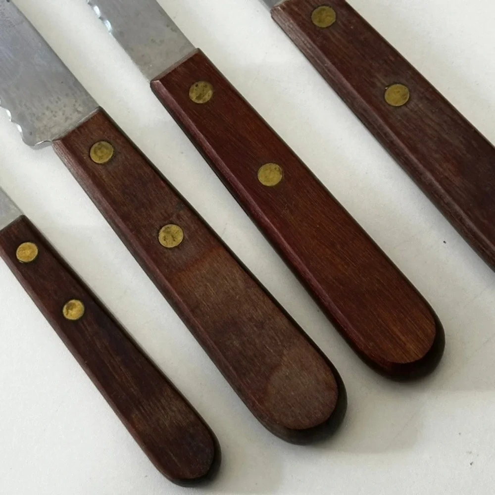 Robinson Stainless USA Vintage Knife Set 4pc Wood Handle Serrated Paring Knives